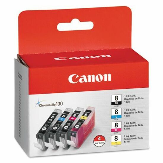 Canon CLI-8 Standard Yield Inkjet Ink Cartridge - Black, Cyan, Magenta, Yellow - 4 / Pack
