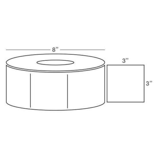 Wasp 3.0" x 3.0" Direct Thermal labels, 4 rolls, 2000 per roll, 8" OD