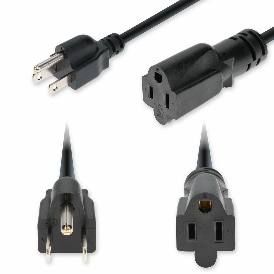 AddOn 8ft NEMA 5-15P Male to 5-15R Female Standard Commercial 16 AWG 125V at 13A PVC SJTW (Service Junior Thermoplastic Weather-Approved) Black Power Cable