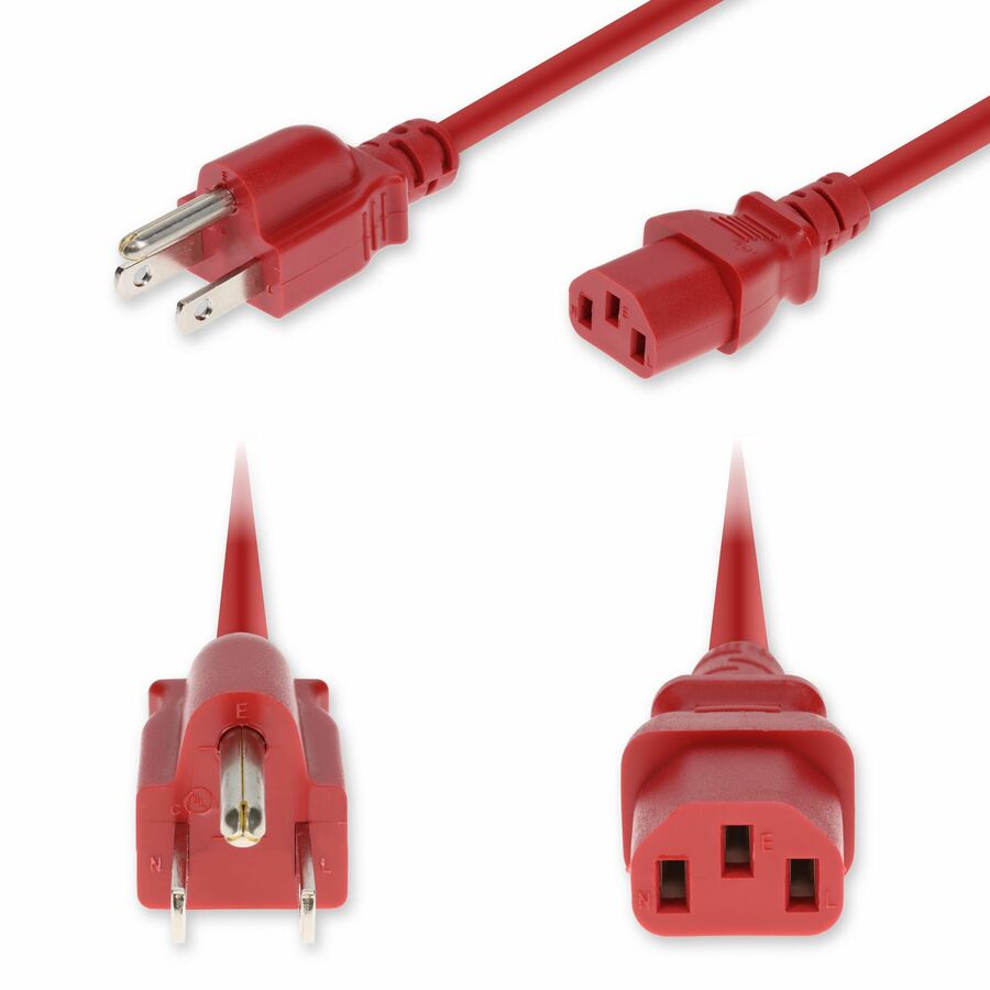 AddOn 1ft NEMA 5-15P Male to C13 Female Standard Commercial 18 AWG 125V at 10A PVC SJT (Service Junior Thermoplastic) Red Power Cable