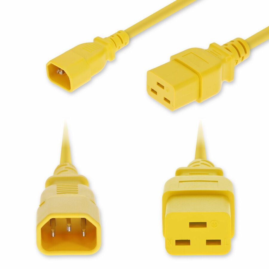AddOn 3ft C14 Male to C19 Female Industrial Grade 14 AWG 250V at 15A PVC SJT (Service Junior Thermoplastic) Yellow Power Cable