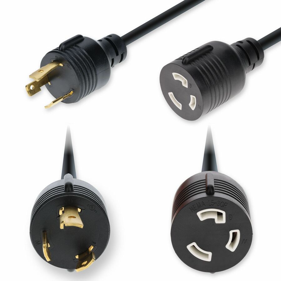 AddOn 25ft NEMA L5-30P Male to L5-30R Female Twist-Lock Compatible Industrial Grade 10 AWG 125V at 30A Rubberized SOOW (Service Cord, Oil-resistant, and Weather and Water-resistant) Shielded Black Power Cable