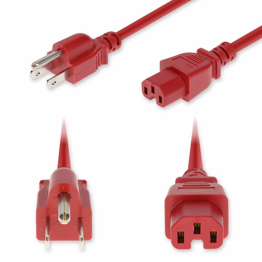 AddOn 3ft NEMA 5-15P Male to C15 Female Standard Commercial 14 AWG 125V at 15A PVC SJT (Service Junior Thermoplastic) Red Power Cable