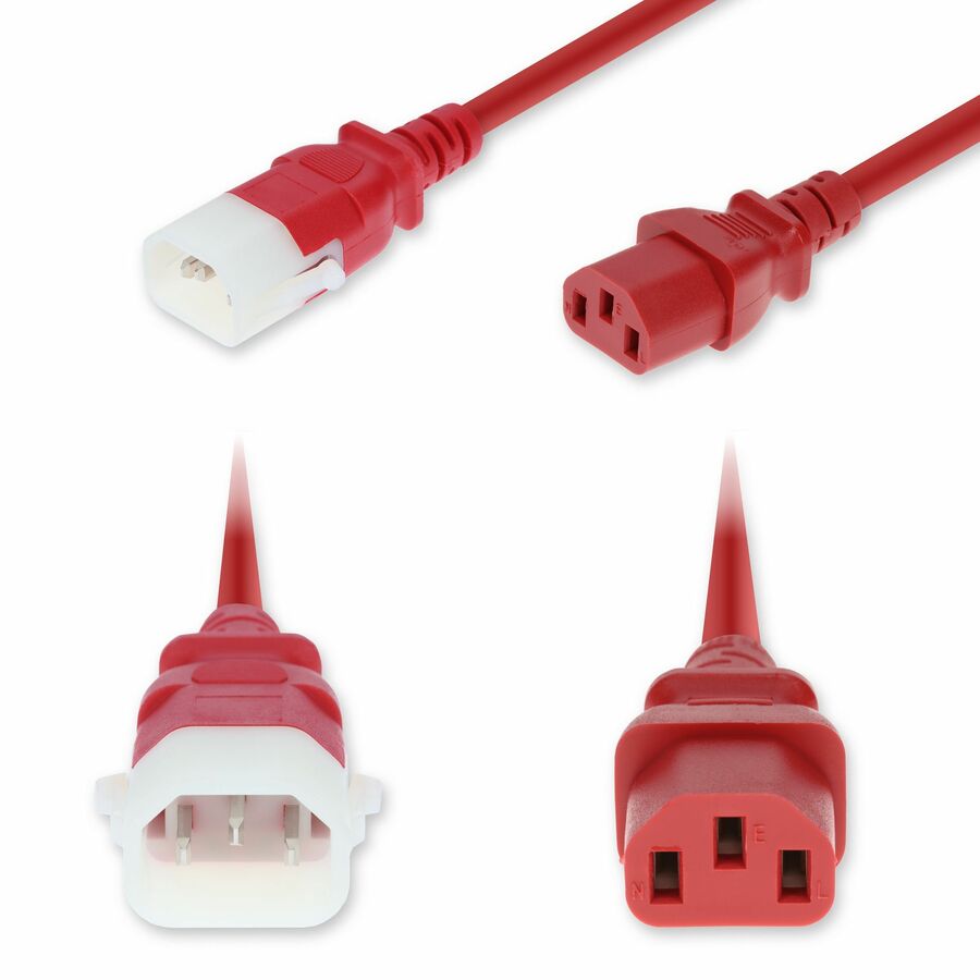 AddOn 10ft C14 Male to C13 Female P-Lock Compatible Standard Commercial 18 AWG 250V at 10A PVC SJT (Service Junior Thermoplastic) Red Power Cable