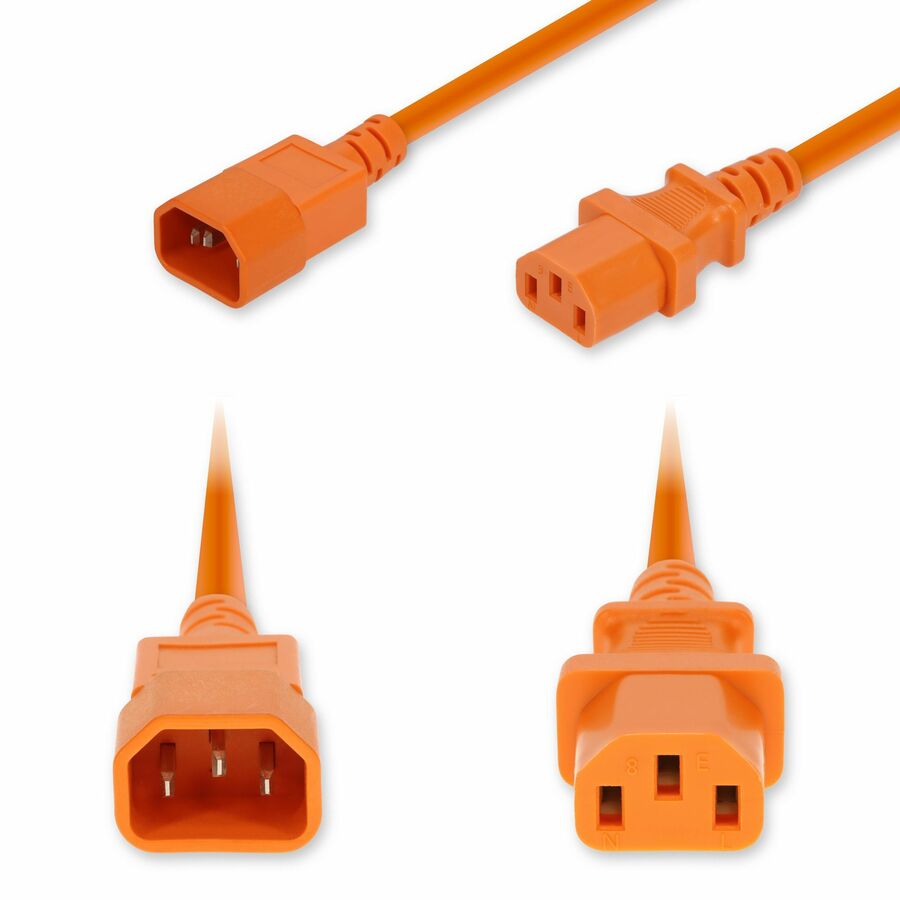 AddOn 3ft C14 Male to C13 Female Standard Commercial 18 AWG 250V at 10A PVC SJT (Service Junior Thermoplastic) Orange Power Cable