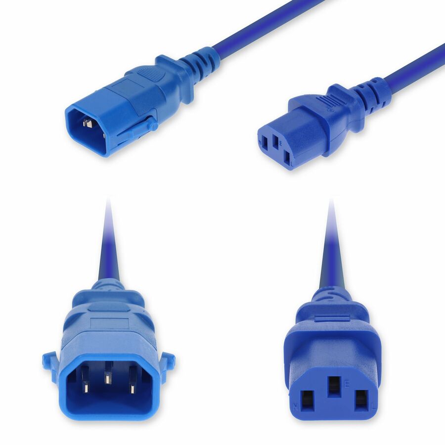 AddOn 10ft C14 Male to C13 Female P-Lock Compatible Standard Commercial 18 AWG 250V at 10A PVC SJT (Service Junior Thermoplastic) Blue Power Cable