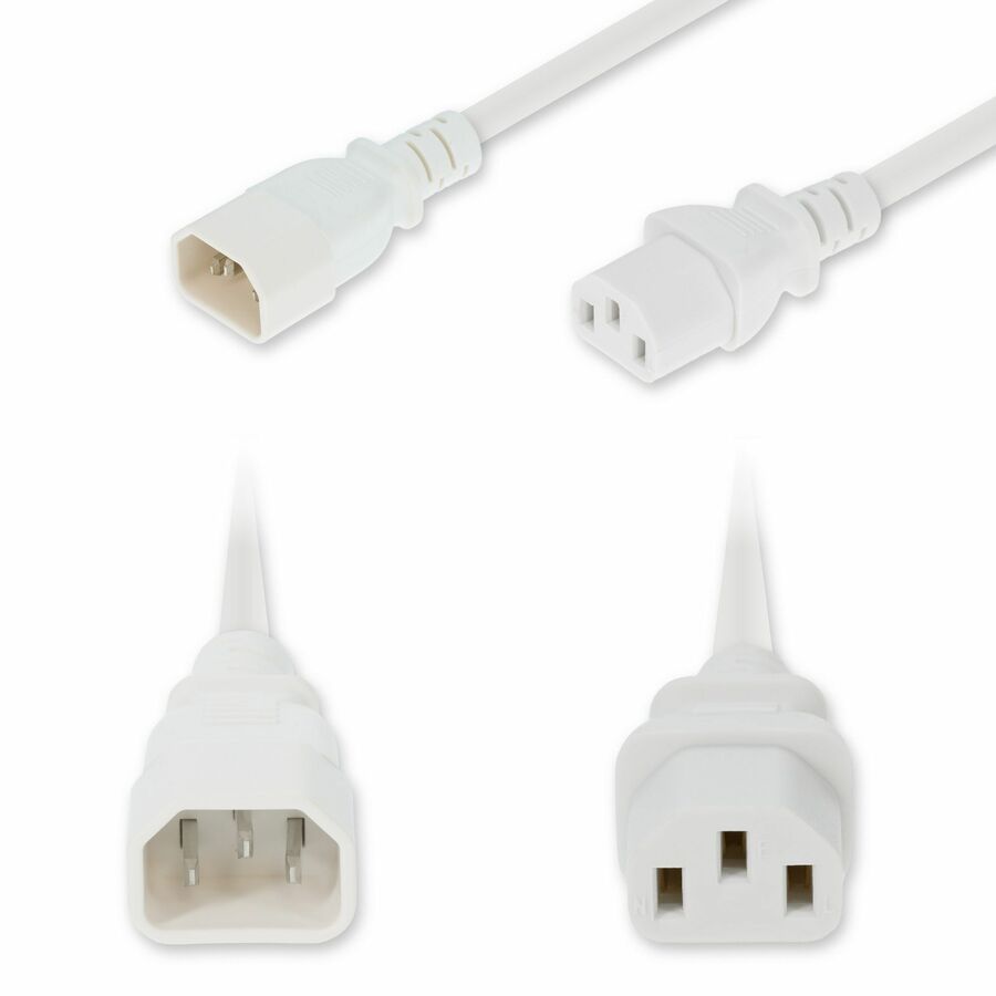 AddOn 2ft C14 Male to C13 Female Standard Commercial 18 AWG 250V at 10A PVC SJT (Service Junior Thermoplastic) White Power Cable