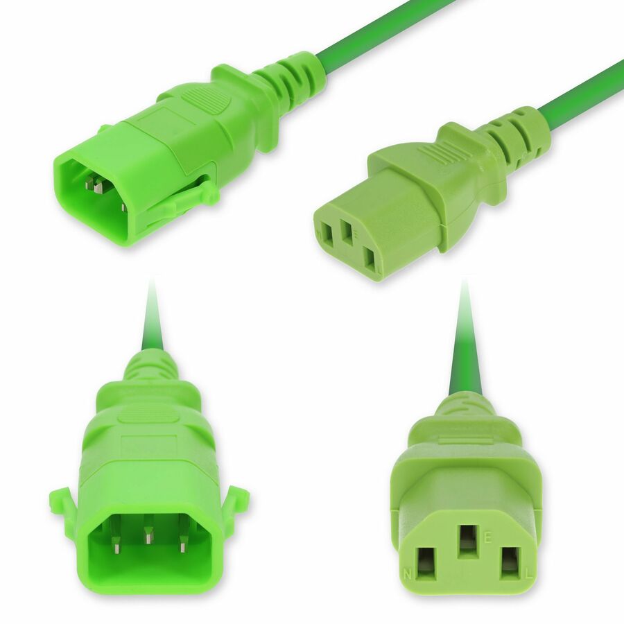 AddOn 2ft C14 Male to C13 Female P-Lock Compatible Standard Commercial 18 AWG 250V at 10A PVC SJT (Service Junior Thermoplastic) Green Power Cable