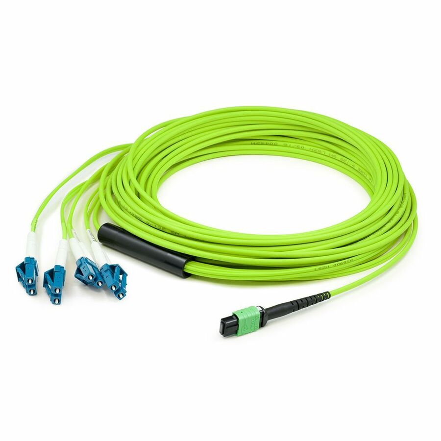 AddOn 2m MPO/UPC to 4xLC/UPC Duplex Lime Green OM5 OFNR (Riser-Rated) 12-Strand Fiber Fanout Cable