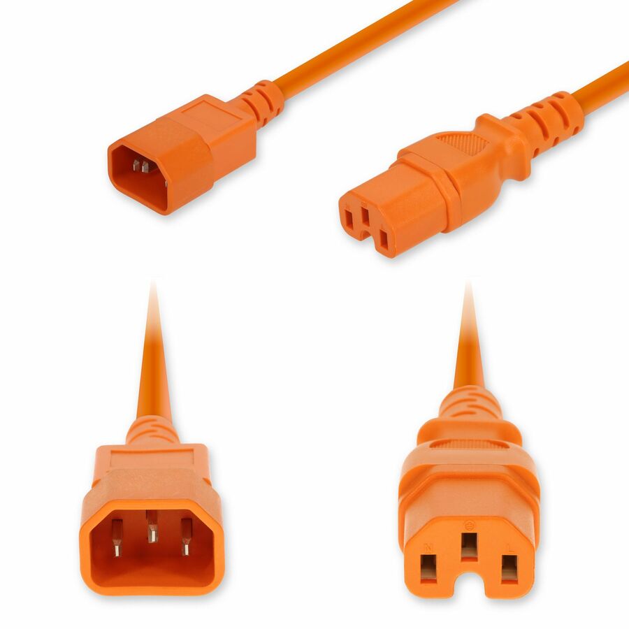AddOn 10ft C14 Male to C15 Female High-Temperature 14 AWG 250V at 15A PVC SJT (Service Junior Thermoplastic) Orange Power Cable