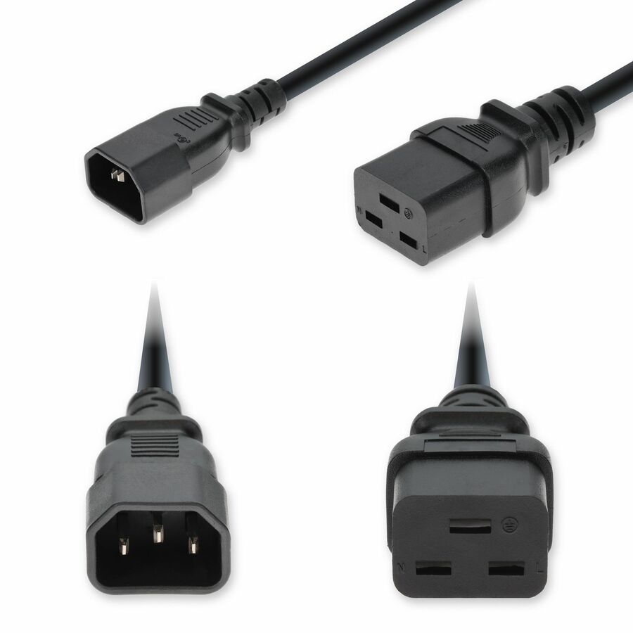 AddOn 3ft C14 Male to C19 Female Industrial Grade 14 AWG 250V at 15A PVC SJT (Service Junior Thermoplastic) Black Power Cable