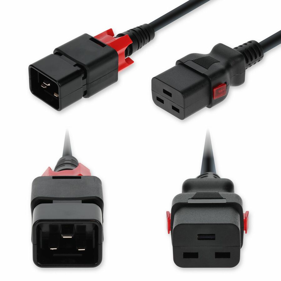 AddOn 8ft C20 Male to C19 Female Z-Lock Compatible Industrial Grade 14 AWG 250V at 15A PVC SJT (Service Junior Thermoplastic) Black Power Cable