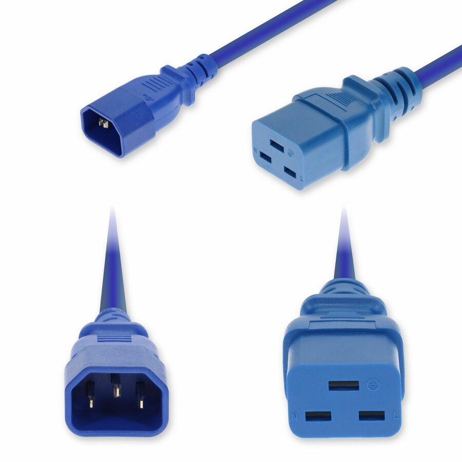 AddOn 8ft C14 Male to C19 Female Industrial Grade 14 AWG 250V at 15A PVC SJT (Service Junior Thermoplastic) Blue Power Cable