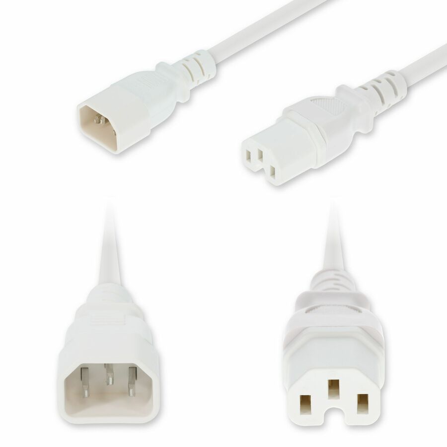 AddOn 8ft C14 Male to C15 Female High-Temperature 14 AWG 250V at 15A PVC SJT (Service Junior Thermoplastic) White Power Cable
