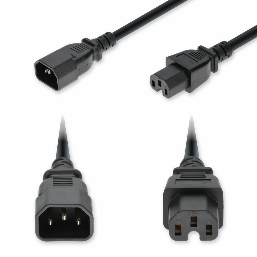 AddOn 15ft C14 Male to C15 Female High-Temperature 14 AWG 250V at 15A PVC SJT (Service Junior Thermoplastic) Black Power Cable