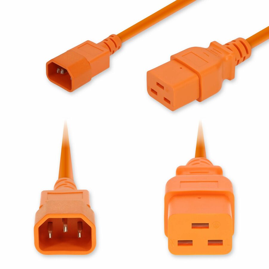 AddOn 1ft C14 Male to C19 Female Industrial Grade 14 AWG 250V at 15A PVC SJT (Service Junior Thermoplastic) Orange Power Cable
