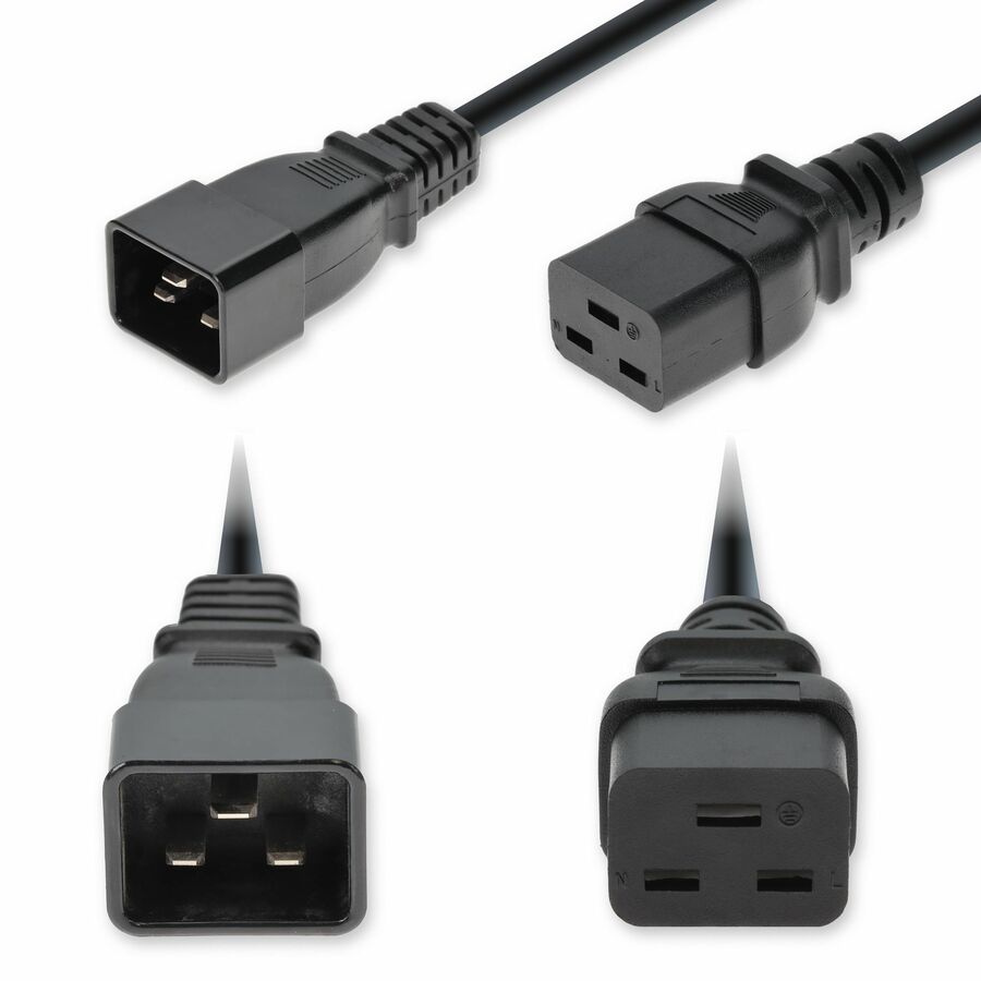 AddOn 1ft C20 Male to C19 Female Industrial Grade 14 AWG 250V at 15A PVC SJT (Service Junior Thermoplastic) Black Power Cable