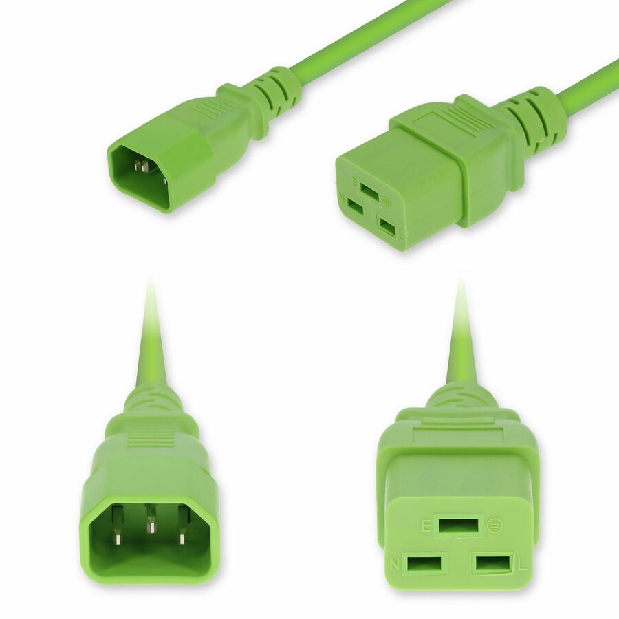 AddOn 6ft C14 Male to C19 Female Industrial Grade 14 AWG 250V at 15A PVC SJT (Service Junior Thermoplastic) Green Power Cable