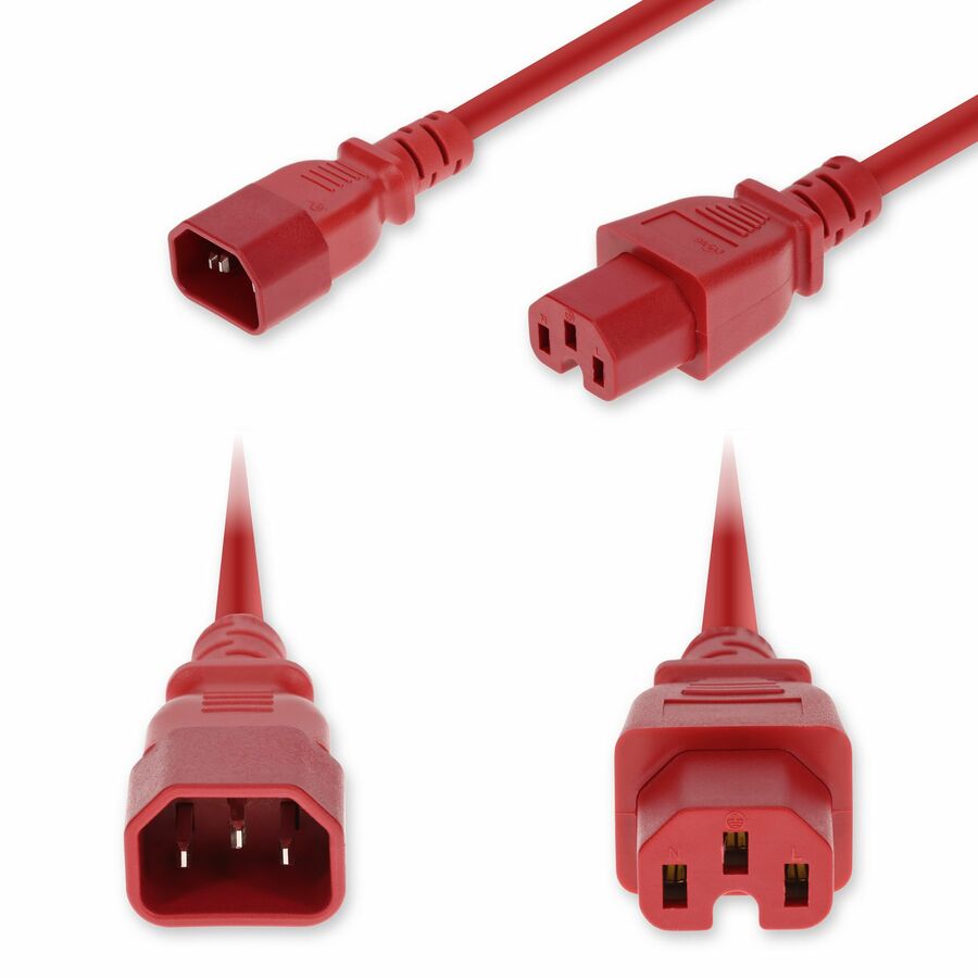 AddOn 8ft C14 Male to C15 Female High-Temperature 14 AWG 250V at 15A PVC SJT (Service Junior Thermoplastic) Red Power Cable