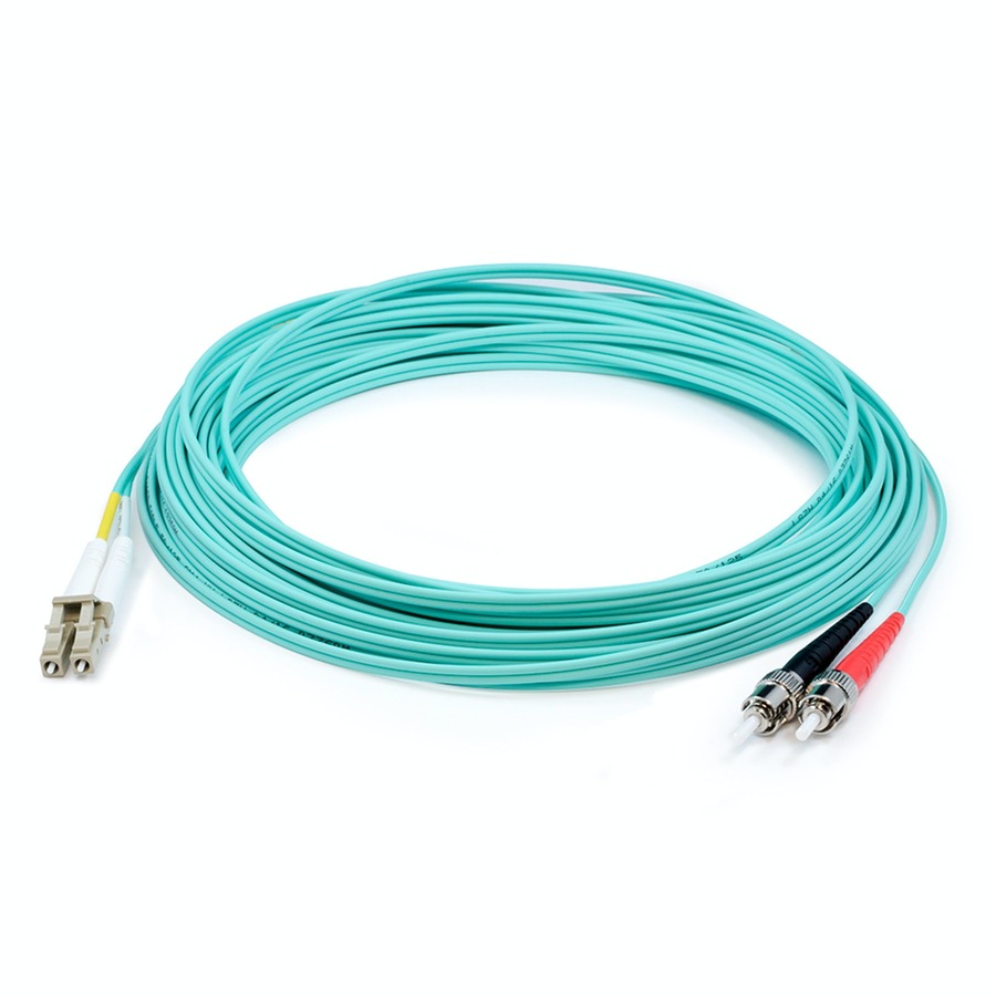 AddOn 12m ST to LC Aqua OM4 Duplex OFNR (Riser-Rated) Fiber Patch Cable