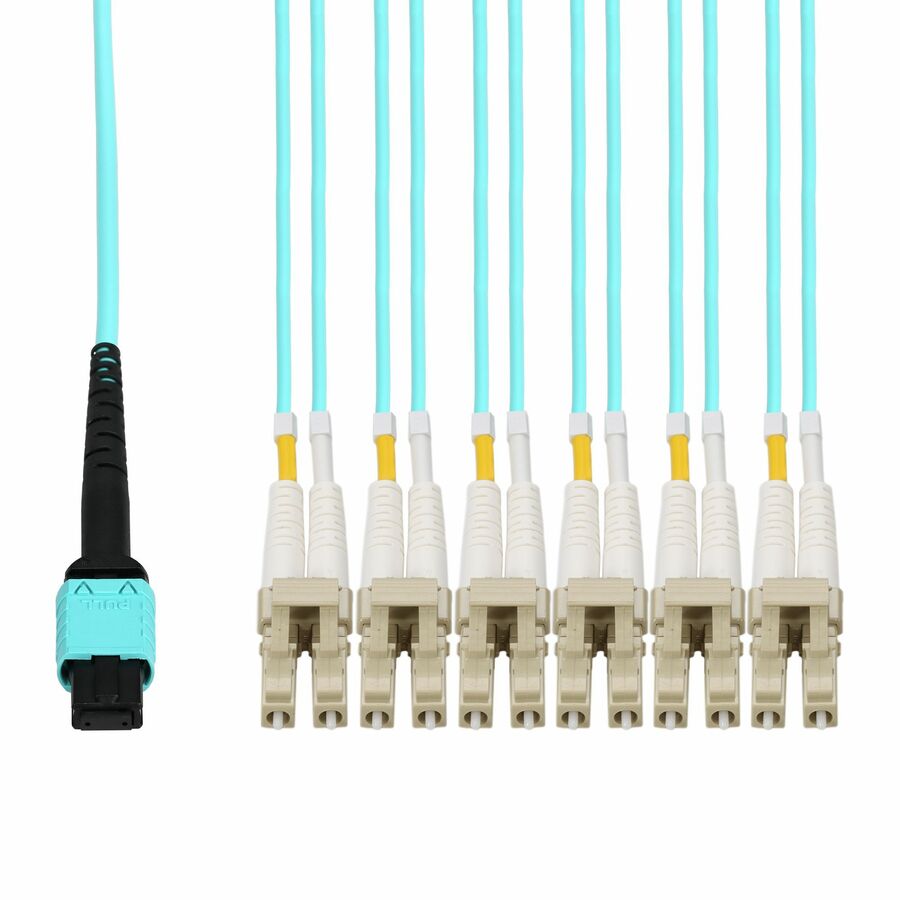 AddOn 2m MPO/UPC to 6xLC/UPC Duplex Aqua OM4 OFNR (Riser-Rated) 12-Strand TAA Fiber Fanout Cable