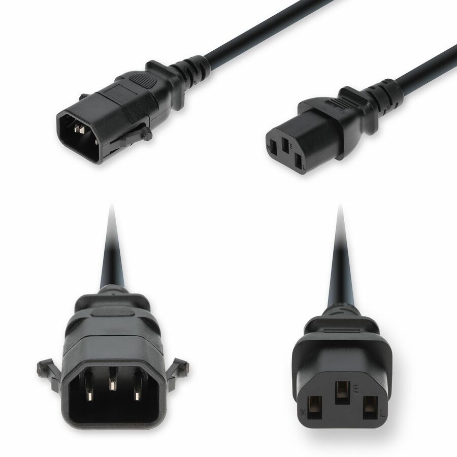 AddOn 2ft C14 Male to C13 P-lock Compatible Female Standard Commercial Temp 18 AWG 100V-250V at 10A PVC SJT Black Power Cable