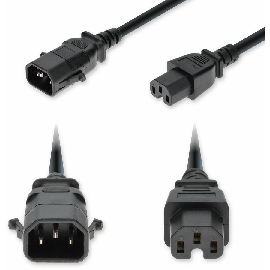 AddOn 4ft C14 P-Lock Compatible Male to C15 Female Standard Commercial Temp 14 AWG 250V at 15A PVC SJT (Service Junior Thermoplastic) Black Power Cable