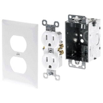 On-Q Duplex Power Kit - Includes Electrical Box, Duplex Receptacle, and Faceplate - White