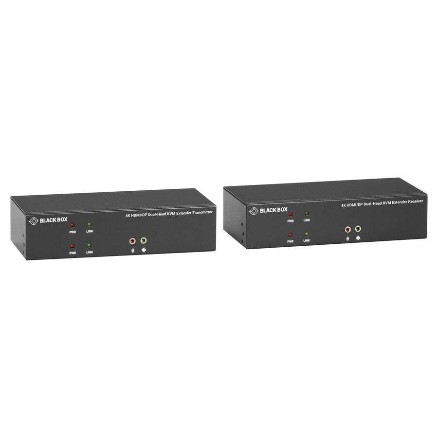 Black Box KVX Series KVM Extender Kit over Fiber - 4K, Dual-Monitor, HDMI/DisplayPort, USB 2.0, Serial, Audio, Local Video