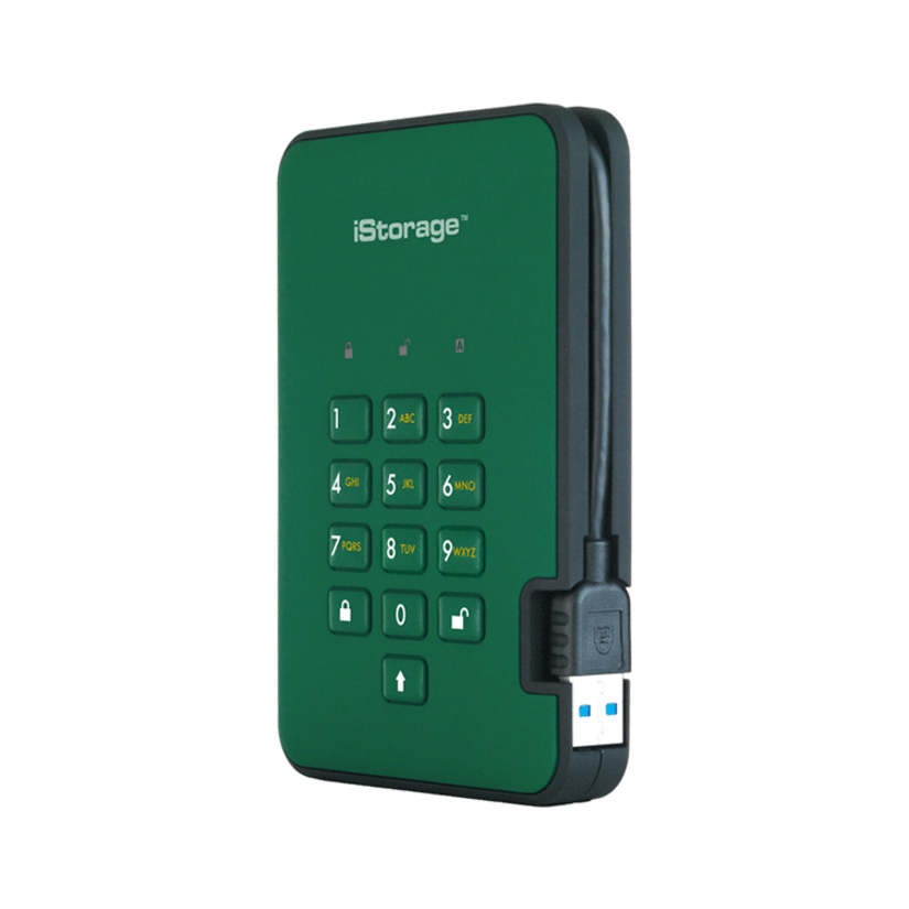 iStorage diskAshur2 SSD 256GB Secure Portable Solid State Drive | Green | Incorporated Common Criteria EAL 5+ | PIN protected | AES-XTS 256-bit Full Disk Hardware Encryption | Dust/Water Resistant | TAA Compliant