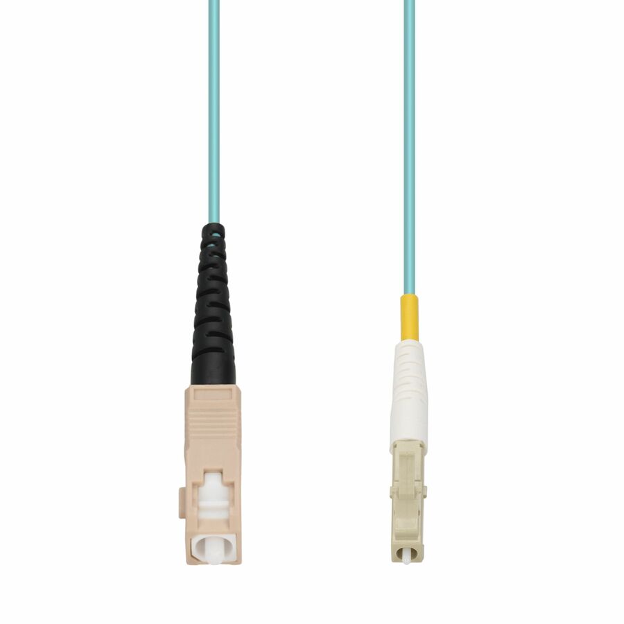 AddOn 50m SC to LC Aqua OM4 Simplex OFNP (Plenum-Rated) Fiber Patch Cable