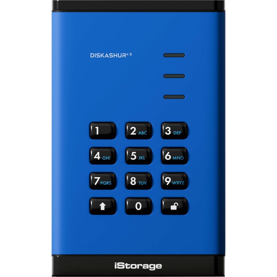 iStorage diskAshur3 2 TB Portable Solid State Drive | Blue | Incorporated Common Criteria EAL 5+ | PIN protected | AES 256-bit Full Disk Hardware Encryption | Dust/Water Resistant | TAA Compliant