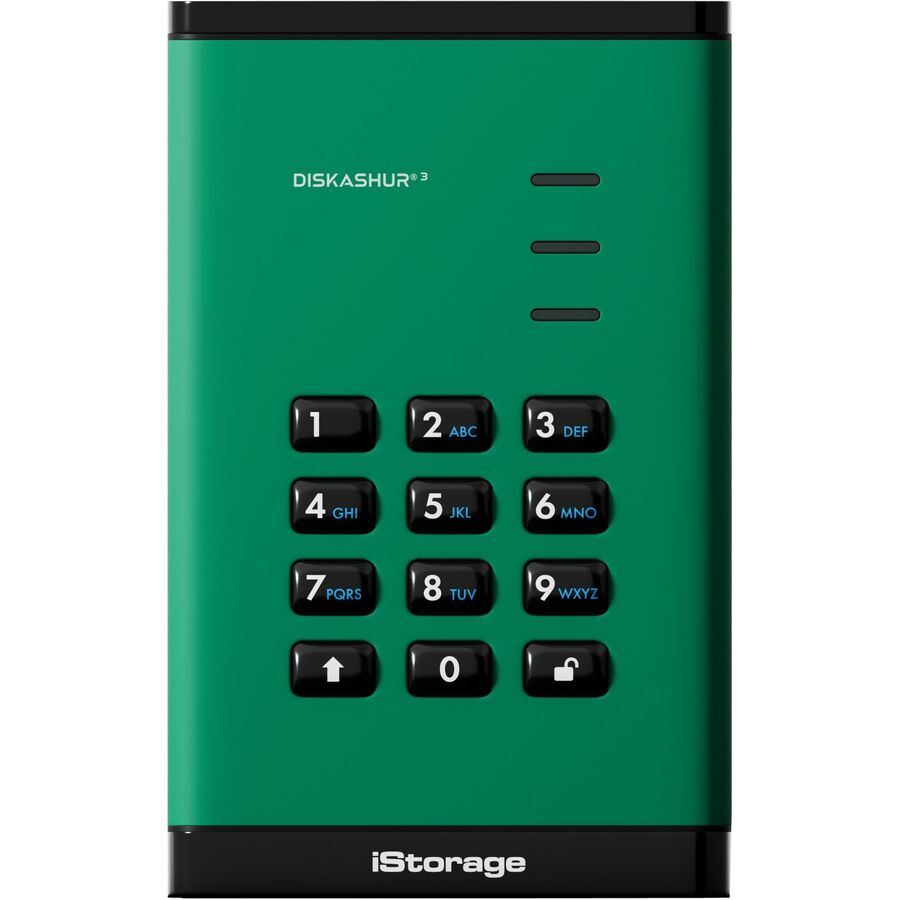 iStorage diskAshur3 4 TB Portable Hard Drive | Green | Incorporated Common Criteria EAL 5+ | PIN protected | AES 256-bit Full Disk Hardware Encryption | Dust/Water Resistant | TAA Compliant