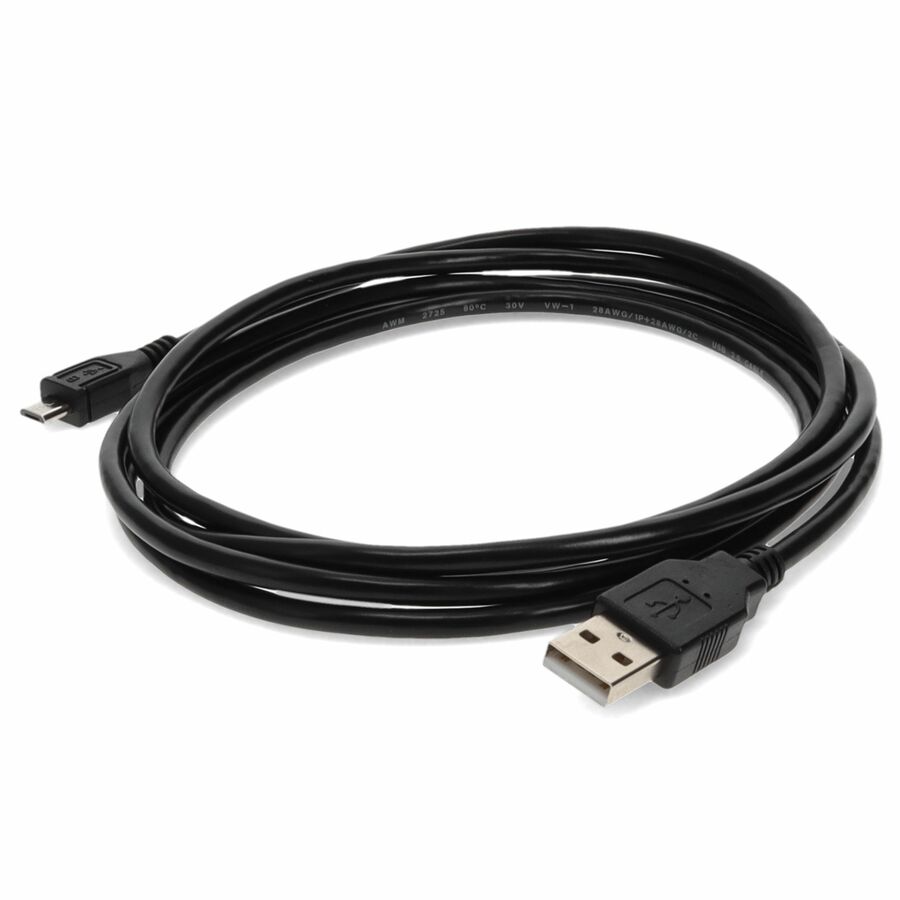 AddOn 10ft USB A 2.0 Male to Micro-USB B 2.0 Black Cable