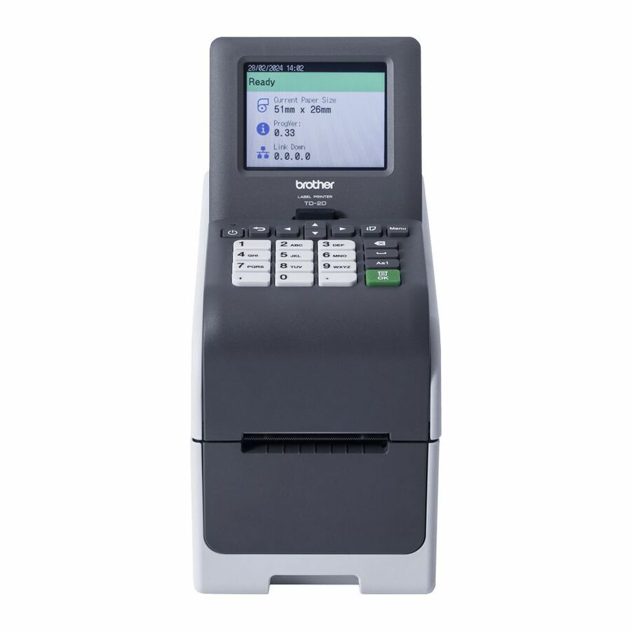 Brother TD2350DSA203 Desktop, Retail, Healthcare, Warehouse, Logistic, Manufacturing Direct Thermal Printer - Monochrome - Desktop - Label Print - Fast Ethernet - USB - USB Host - Serial - Bluetooth 5.2 - IEEE 802.11a/b/g/n Wireless LAN