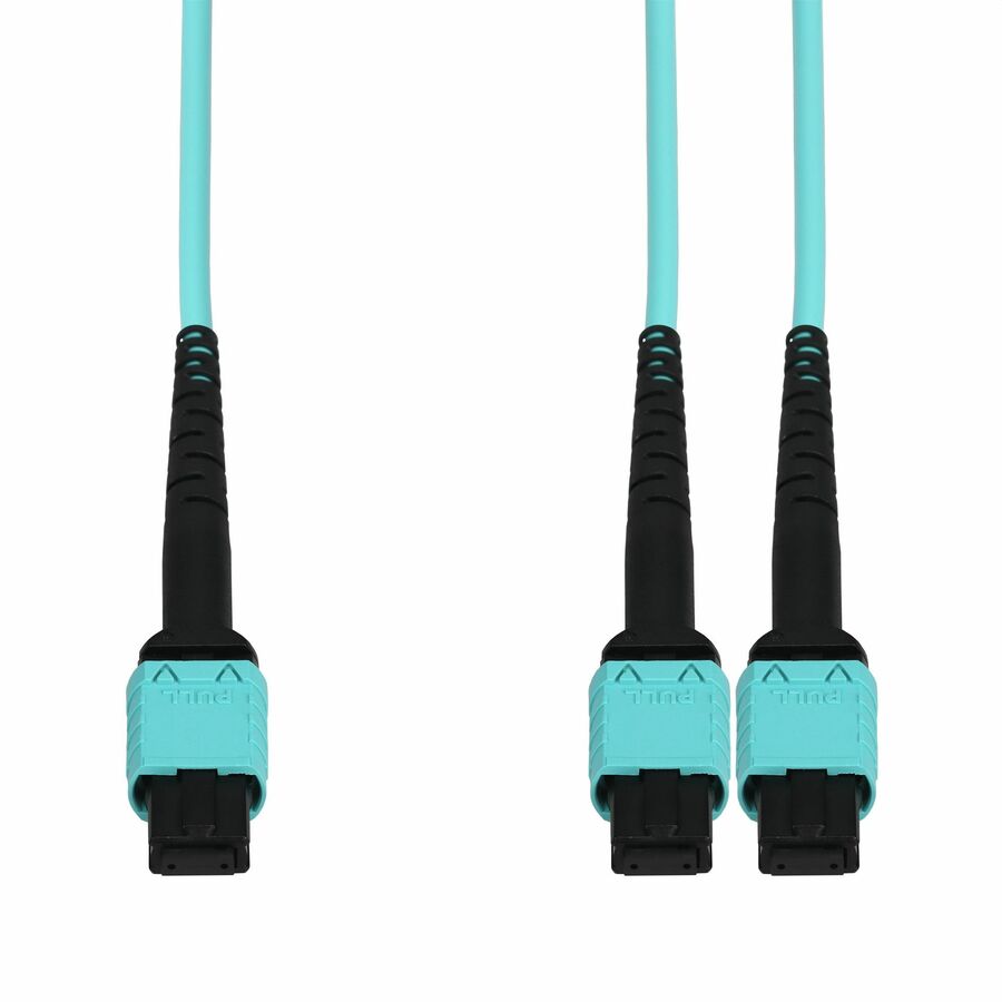 AddOn 15m MPO/APC to 2xMPO/UPC Aqua OM4 OFNR (Riser-Rated) 16-Strand Fiber Fanout Cable