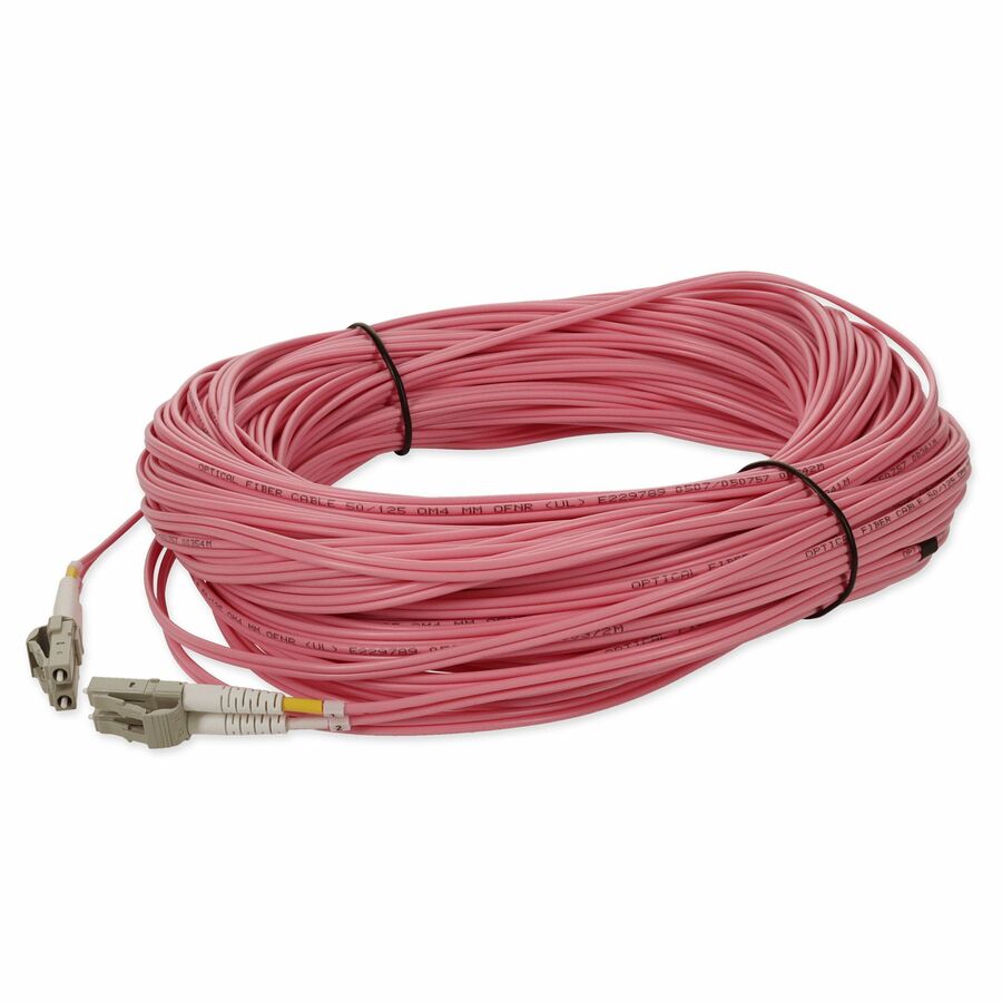 AddOn 15m LC to LC Pink OM4 Duplex OFNR (Riser-Rated) Fiber Patch Cable