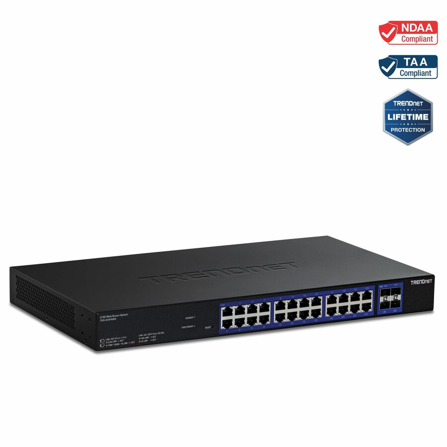TRENDnet 28-Port Multi-Gig Web Smart Switch, TEG-3284WS, 24 x 2.5G Ports, 4 x 10G SFP+ Ports, Remote Cloud Management, NDAA TAA Compliant, 200Gbs, Lifetime Protection