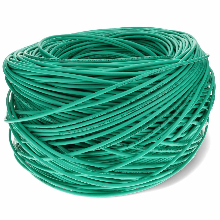 AddOn 1000ft Non-Terminated Green CAT 5E Plenum-Rated Bulk Cable