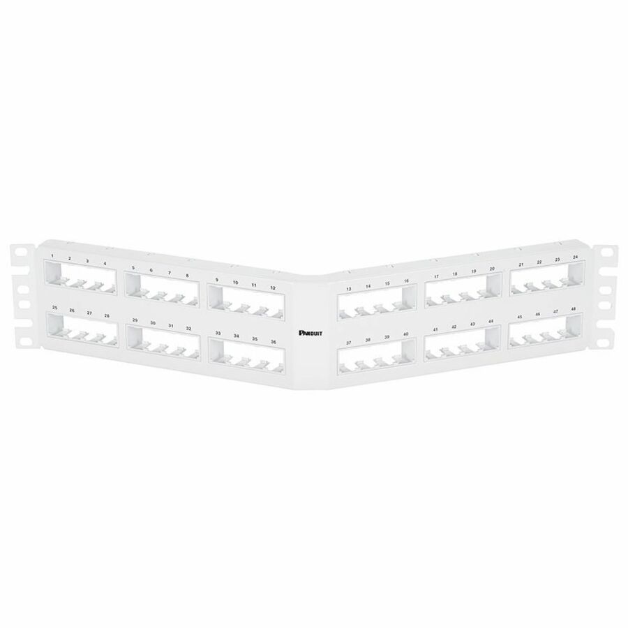 PanNet Mini-Com, Angled,Unshielded, Patch Panel, 48 Port, 2 RU, White