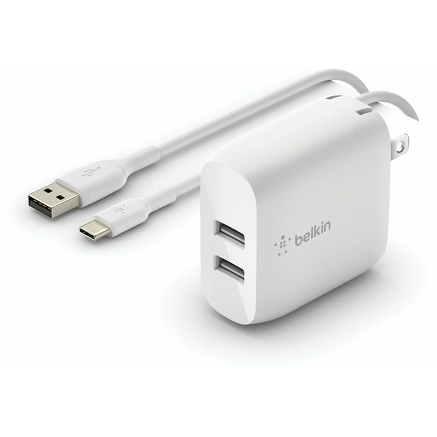 Belkin BoostCharge Dual USB-A Wall Charger 24W (USB-A to USB-C cable included) - Power Adapter