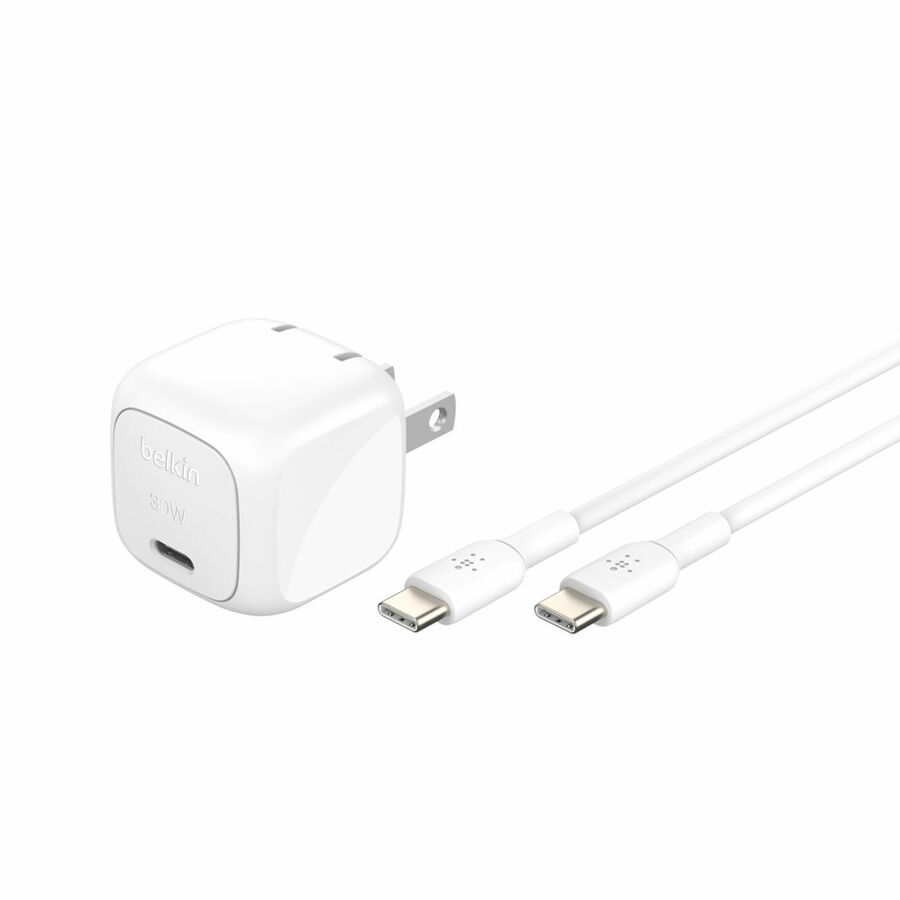 Belkin 30W Portable USB-C Wall Charger - 1xUSB-C (30W) - Fast Charge - Power Adapter w/ USB-C to USB-C Cable - White