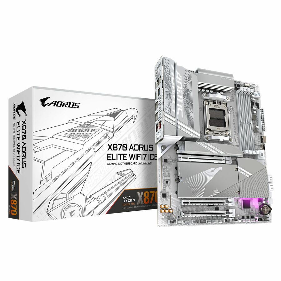 GIGABYTE Ultra Durable X870 AORUS ELITE WIFI7 ICE Gaming Desktop Motherboard - AMD X870 Chipset - Socket AM5 - ATX