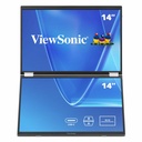 ViewSonic VG1457 Dual Screen 14 Inch 1200p Portable Monitor, Foldable IPS for Comfortable Mobile Workspaces, G-Sensor for Automatic Screen Rotation, 65W USB-C Power Delivery, and Dual USB-C Inputs