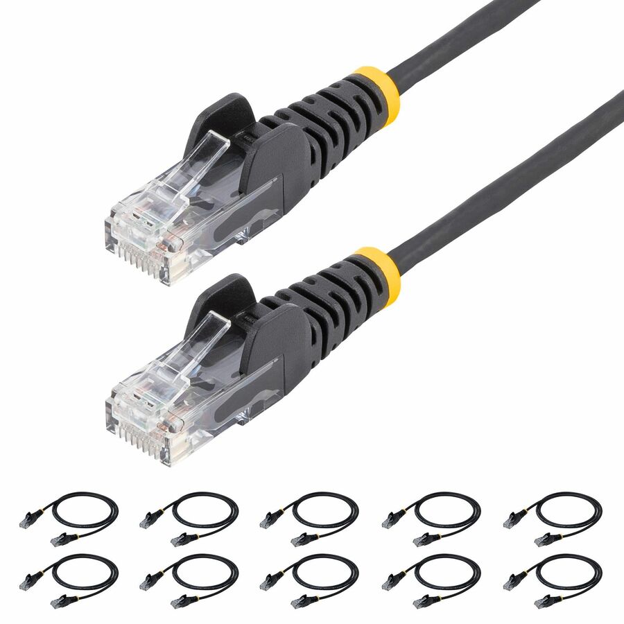 StarTech 6in Black Slim CAT6 Cable, 10 Pack, Snagless RJ45, UTP, LSZH, 28AWG Pure Bare Copper, Slim Network Patch Cord