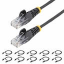 StarTech 6in Black Slim CAT6 Cable, 10 Pack, Snagless RJ45, UTP, LSZH, 28AWG Pure Bare Copper, Slim Network Patch Cord