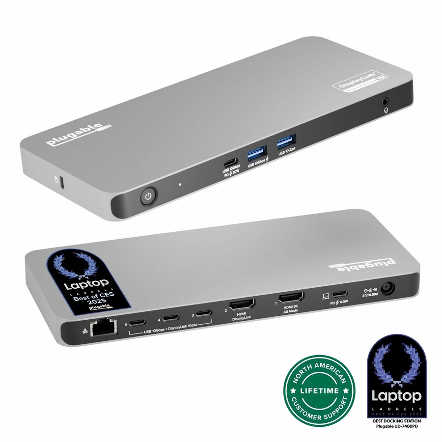 Plugable USB C Docking Station 5 Monitors, 140W DisplayLink Dock Connects up to Five 4K Displays for MacBook Windows Thunderbolt 4 Laptops