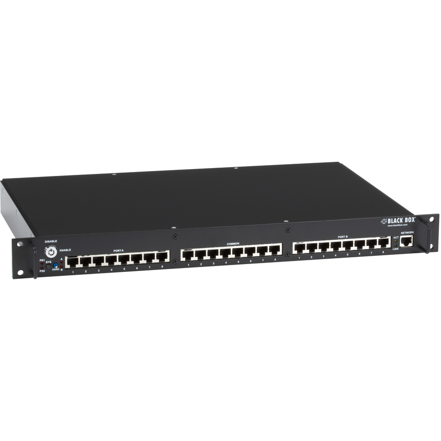 Black Box Rackmount Gang Switch - 19" , 1U, (8) RJ-45 A/B (All Pins), Network Manageable