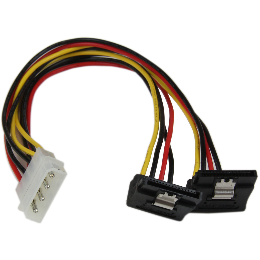StarTech 12in LP4 to 2x Right Angle Latching SATA Power Y Cable Splitter - 4 Pin LP4 to Dual SATA