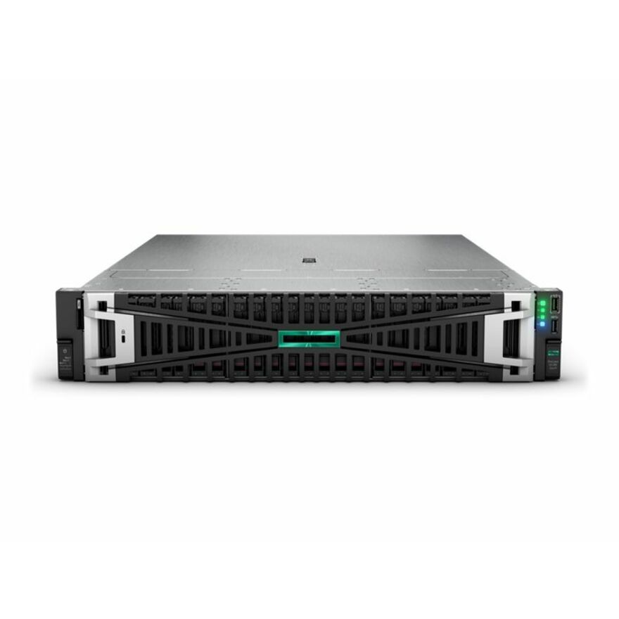 HPE ProLiant DL385 G11 2U Rack Server - 1 x AMD EPYC 9124 2.70 GHz - 64 GB RAM - 960 GB SSD - (2 x 480GB) SSD Configuration - 12Gb/s SAS, Serial ATA/600, NVMe Controller